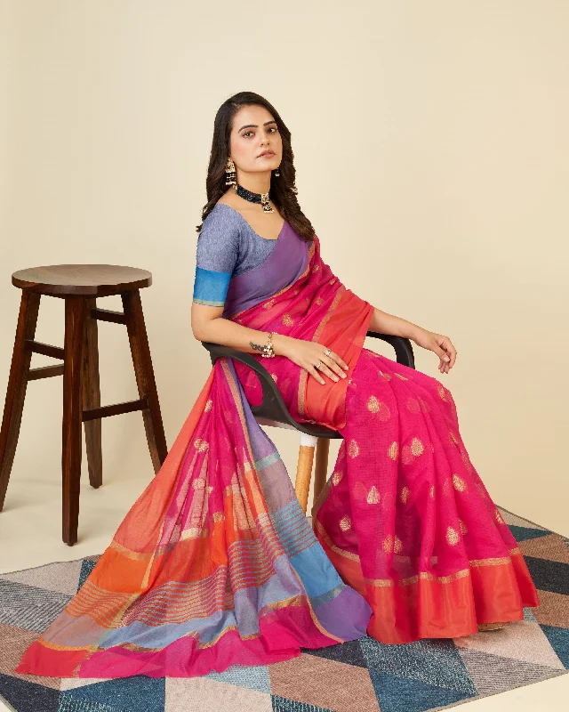 Women Casual Wear Designer Soft Silk Saree With Un Stitched Blouse Frilled Cuff Blouse