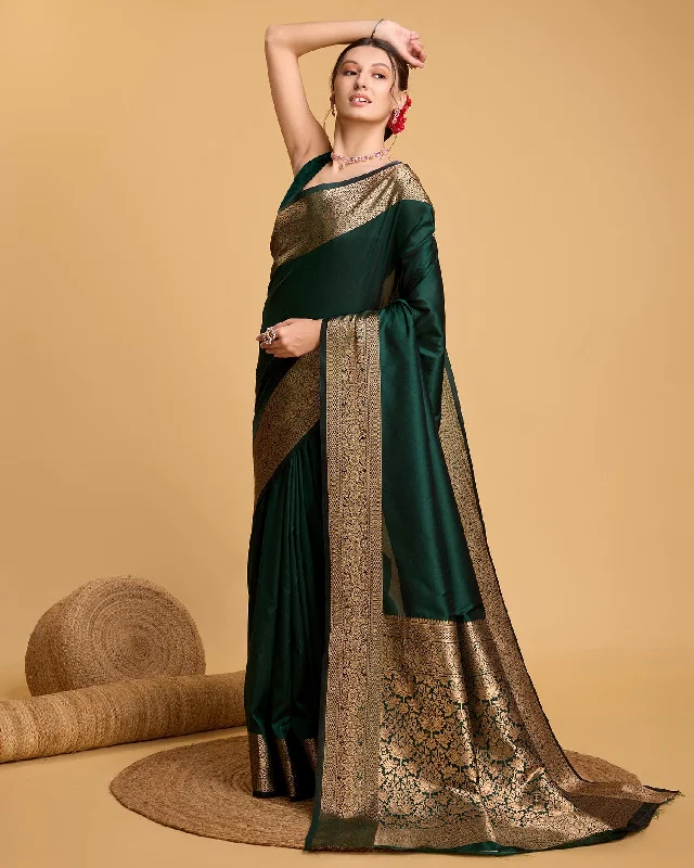 Women Party Wear Jari Weaving Worked Banarasi Silk Saree With Un Stitched Blouse Double-Layered Blouse