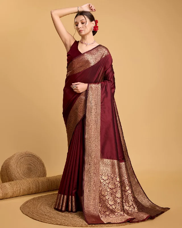 Women Party Wear Jari Weaving Worked Banarasi Silk Saree With Un Stitched Blouse Delicate Bow Blouse