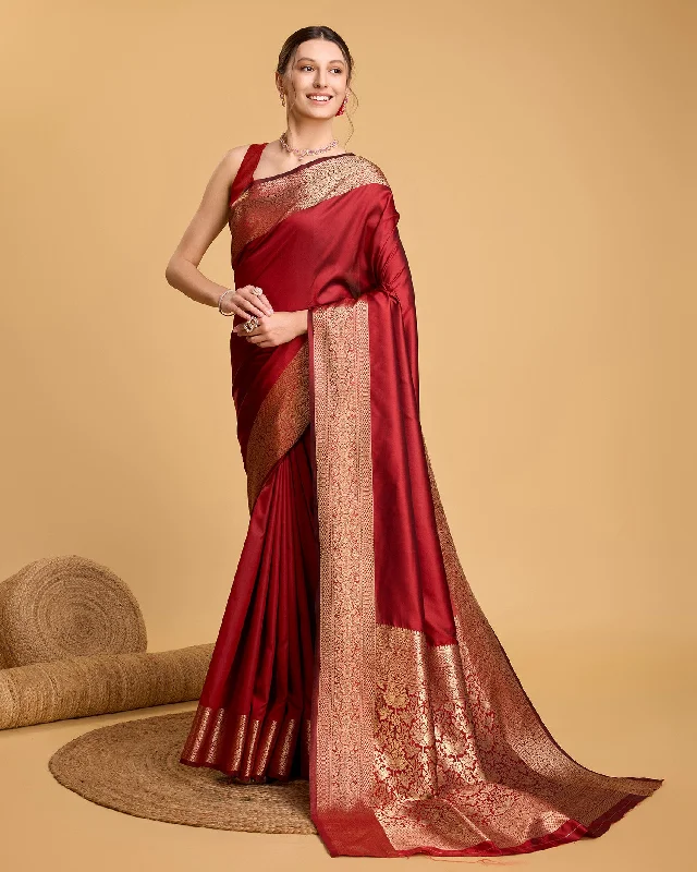 Women Party Wear Jari Weaving Worked Banarasi Silk Saree With Un Stitched Blouse Semi-Sheer Blouse