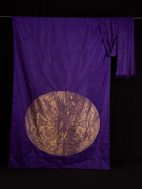 Smoked Aubergine Silk Saree Purple With Blouse Piece Sheer Sleeve Blouse