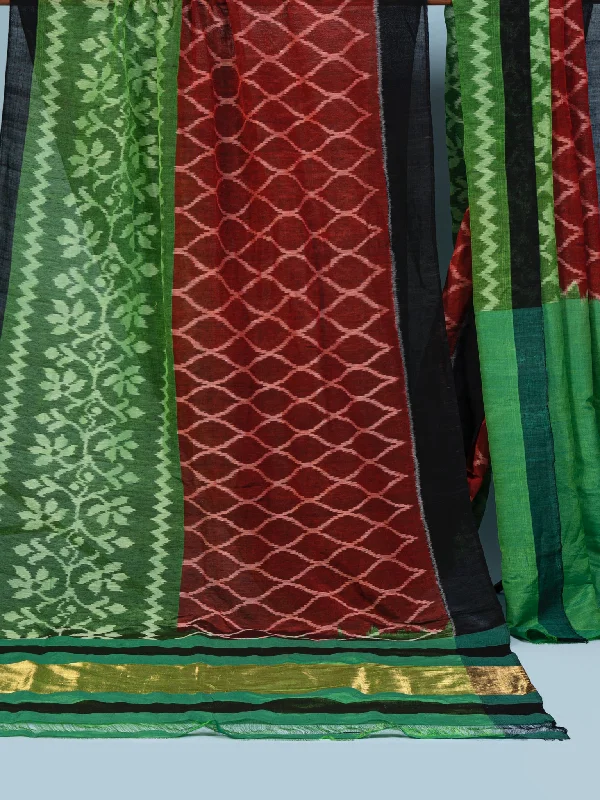 Ikat Linen Saree With Blouse Piece Frilled Cuff Blouse