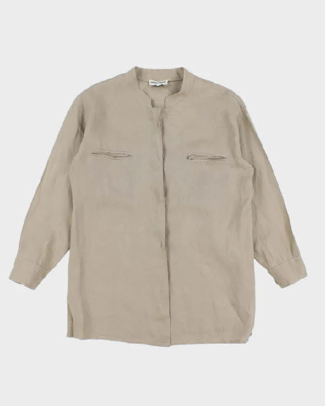 Womens 1990s Giorgio Armani Taupe Linen Button Up Blouse - S Cotton Casual Blouse