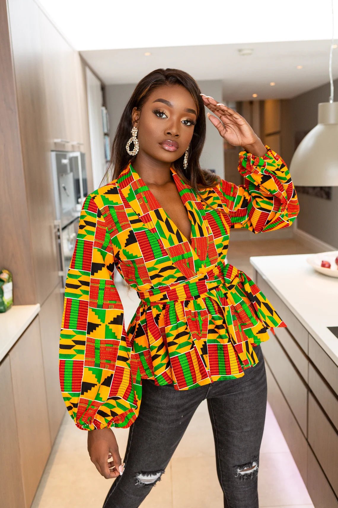 Exquisite African Kente Wrap Top for Women - Vibrant Ankara Blouse, Long Kenyan Style Classic Striped Blouse