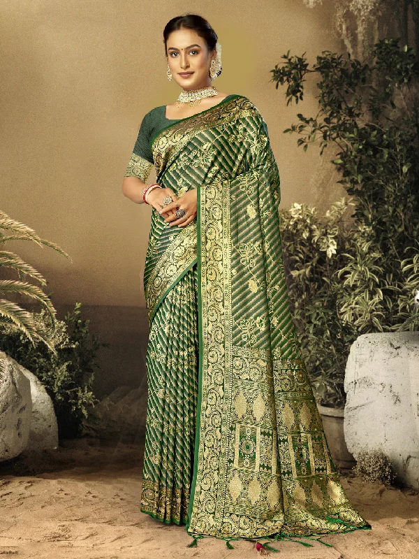 Women Green Satin Silk Saree With Un Stitched Blouse Feminine Pastel Blouse