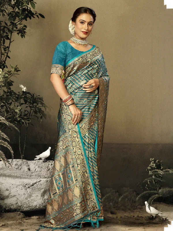 Women Sky Blue Satin Silk Saree With Un Stitched Blouse Lightweight Tunic Blouse