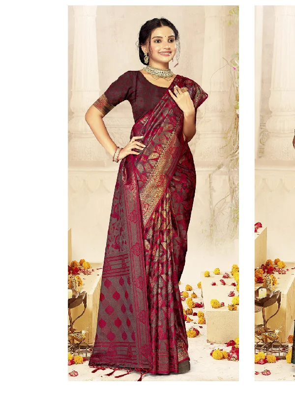 Women Purple Satin Silk Saree With Un Stitched Blouse Office Formal Blouse