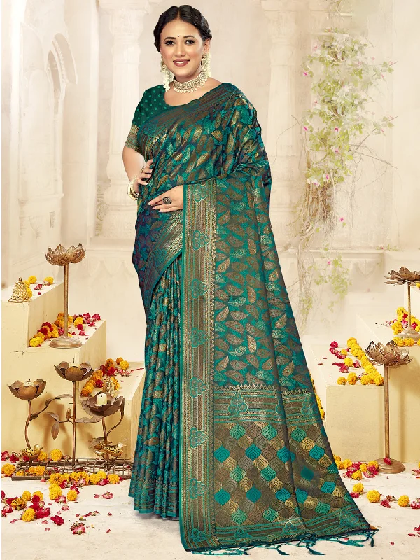 Women Green Satin Silk Saree With Un Stitched Blouse Elegant Silk Blouse