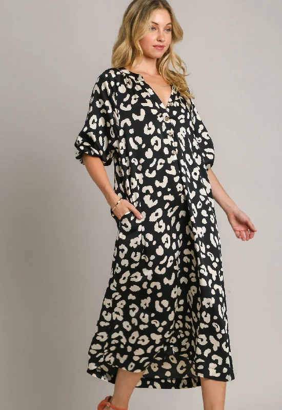 UMGEE ANIMAL PRINT MANDARIN DRESS