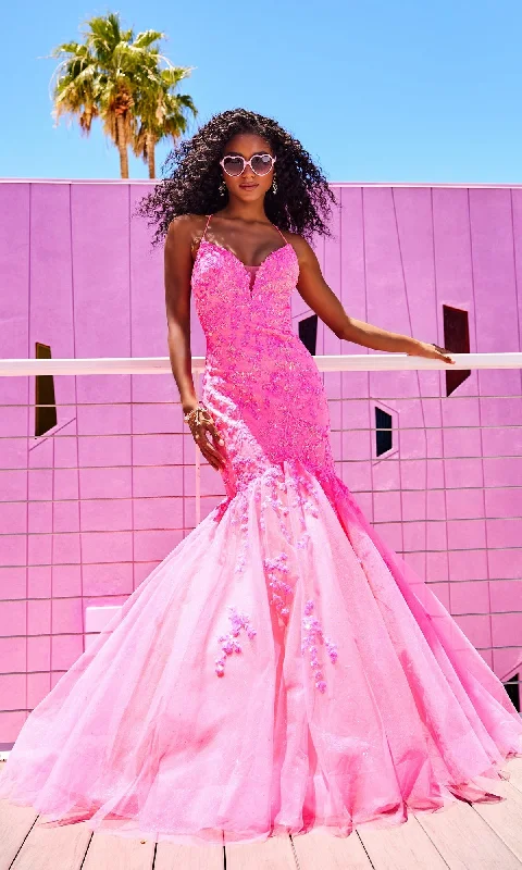 Ellie Wilde Glitter-Tulle Long Mermaid Prom Gown