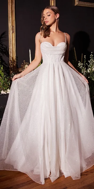 Ladivine CD253W Long Glitter Flocked Bridal Gown with Slit