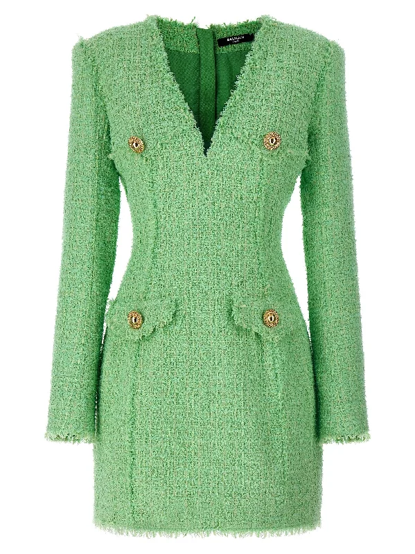 Logo Button Tweed Dress