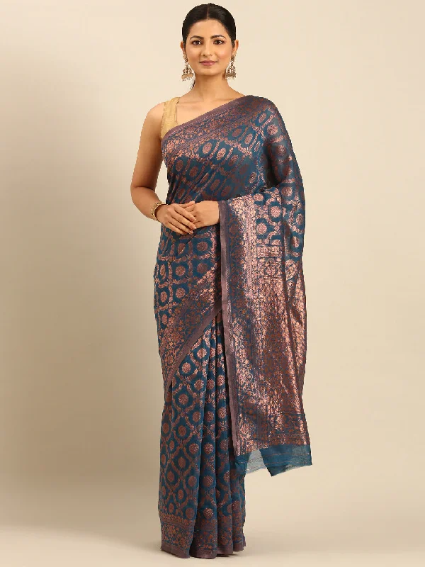 Women Sky Blue Cotton Saree With Un Stitched Blouse Stylish Wrap Blouse