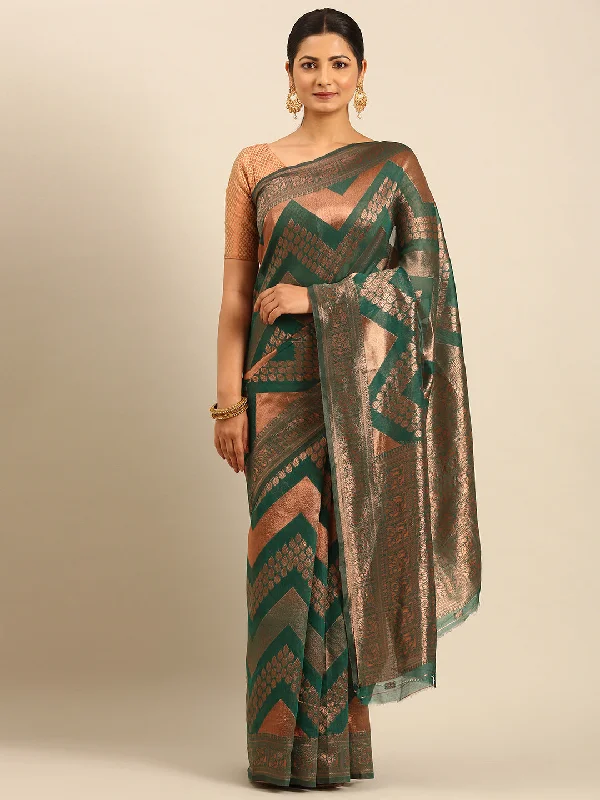 Women Green Cotton Saree With Un Stitched Blouse Chic Wrap Blouse