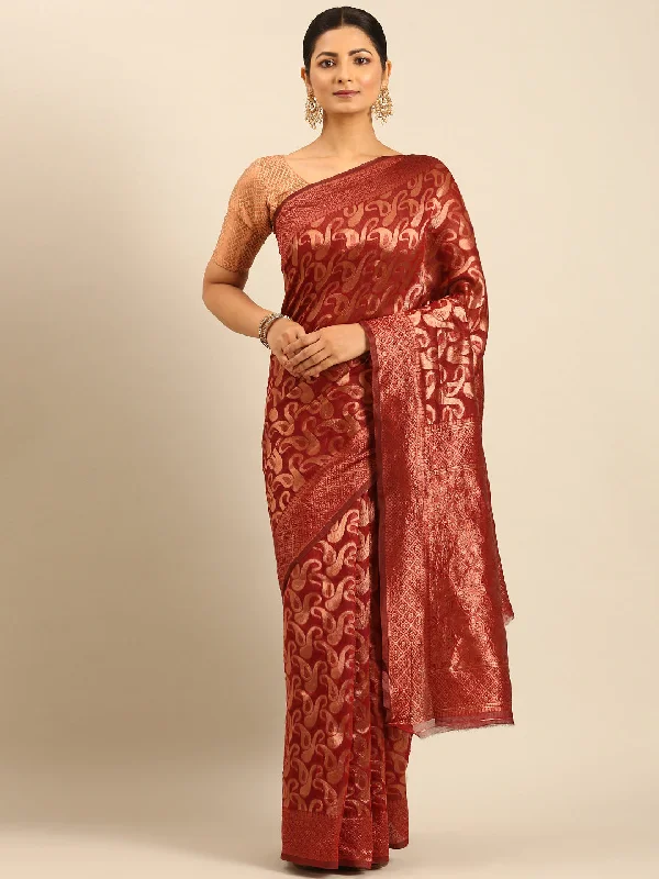 Women Maroon Cotton Saree With Un Stitched Blouse Soft Pastel Blouse