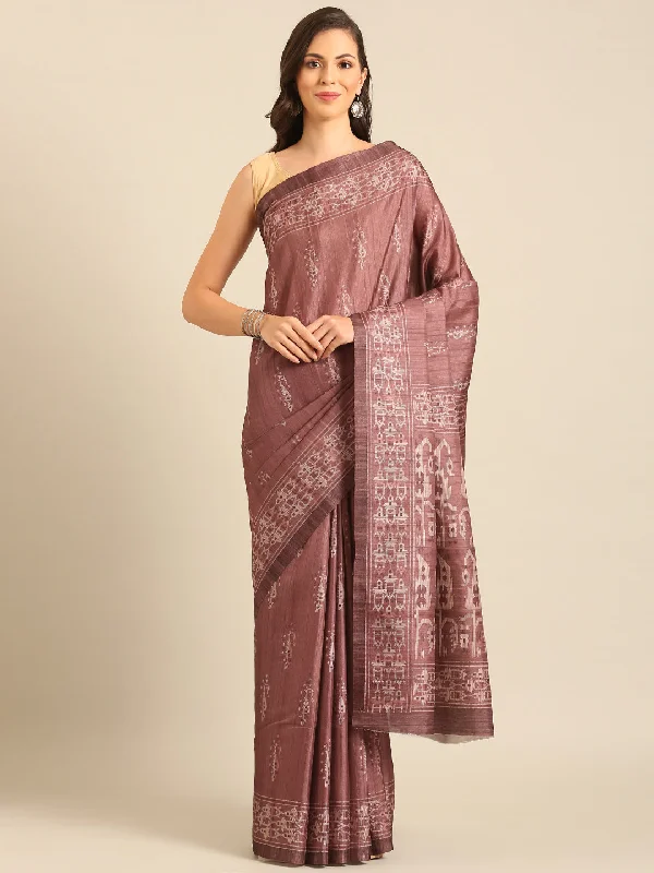 Women Burgundy Cotton Saree With Un Stitched Blouse Feminine Ruffle Blouse