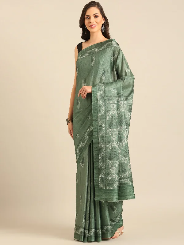 Women Green Cotton Saree With Un Stitched Blouse Subtle Shimmer Blouse