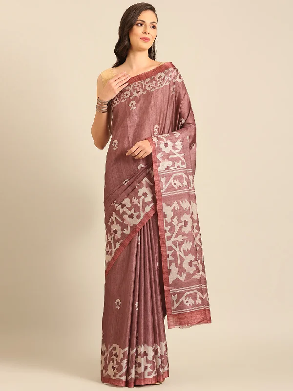 Women Burgundy Cotton Saree With Un Stitched Blouse Feminine Pastel Blouse