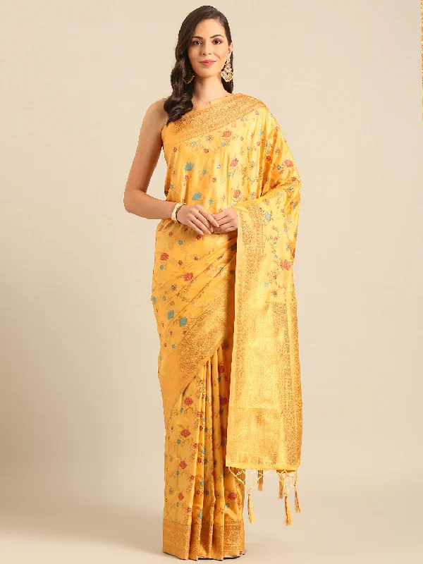 Women Mustard Banarasi Silk Saree With Un Stitched Blouse Soft Modal Blouse