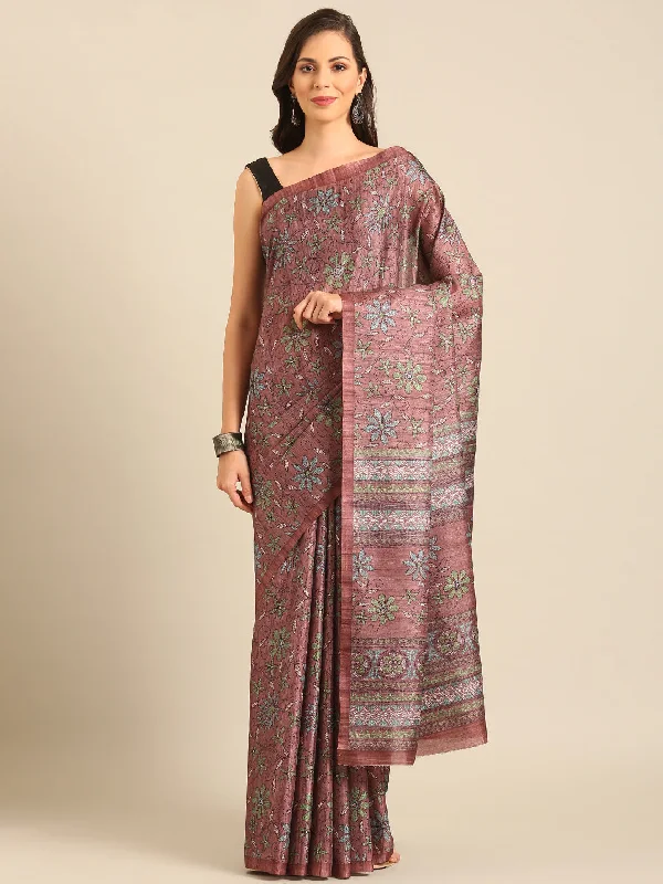 Women Burgundy Cotton Saree With Un Stitched Blouse Polished Work Blouse