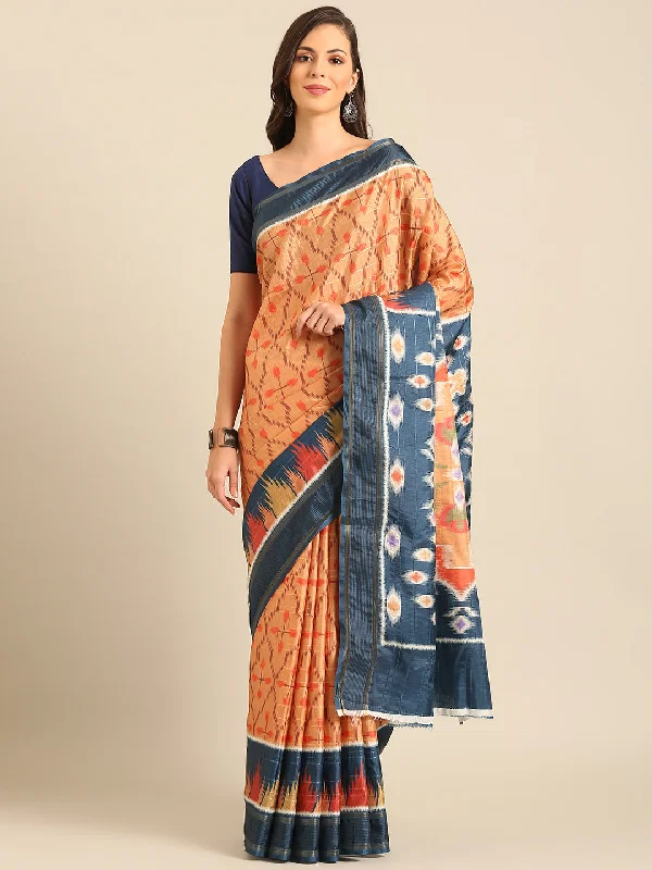 Women Mustard Cotton Saree With Un Stitched Blouse Semi-Sheer Blouse