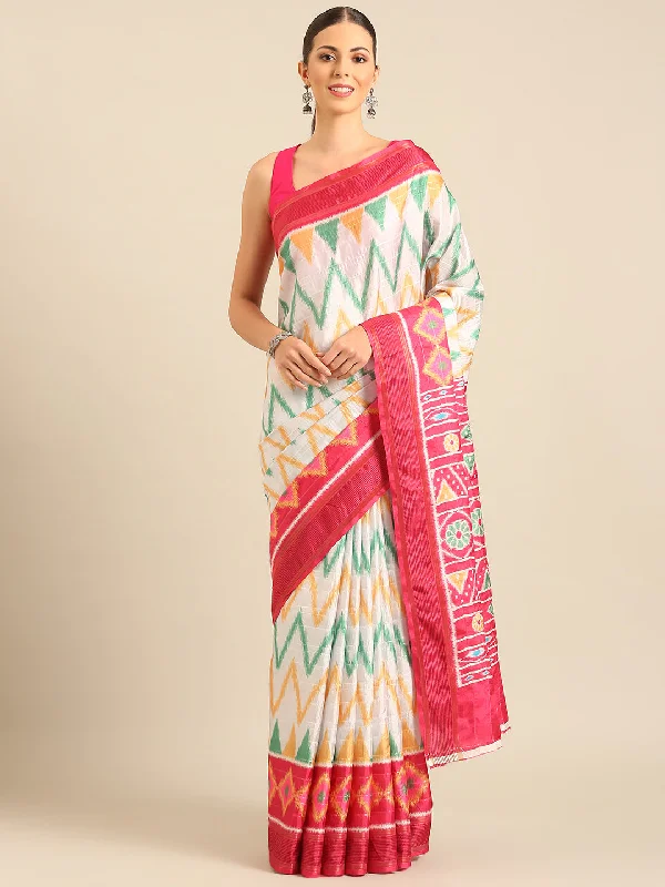 Women White Cotton Saree With Un Stitched Blouse Embroidered Floral Blouse