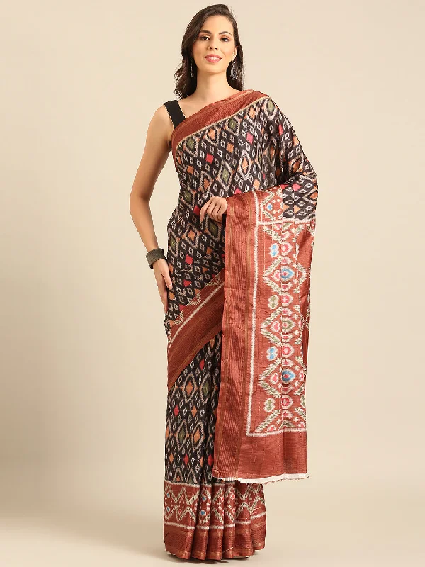 Women Black Cotton Saree With Un Stitched Blouse Satin Long Blouse