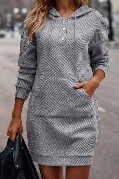 Devry Half Snap Drawstring Hooded Dress