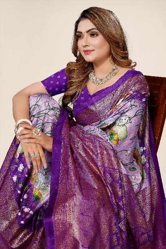 Women Casual Wear Printed Dhola Silk Saree With Un Stitched Blouse Modern Work Blouse Women Casual Wear Printed Dhola Silk Saree With Un Stitched Blouse Modern Work Blouse
