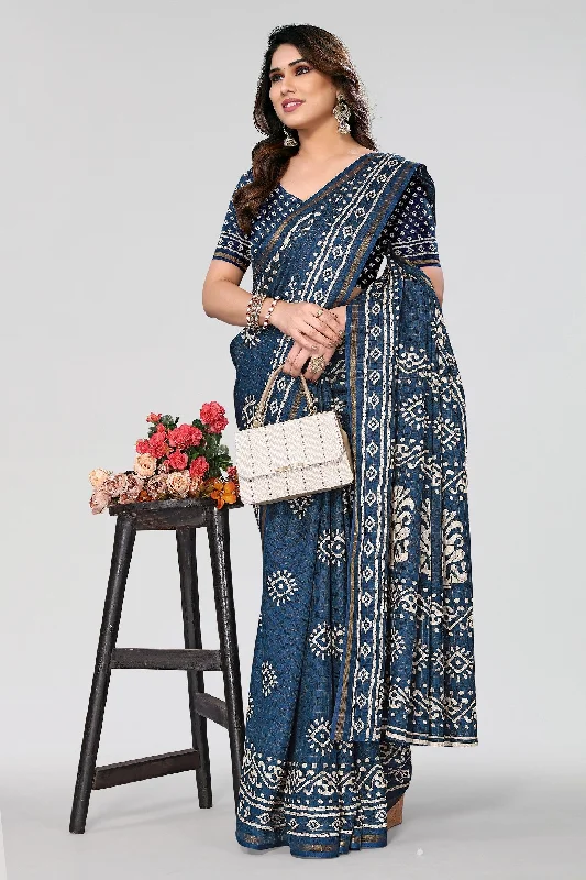 Women Casual Wear Printed Dhola Silk Saree With Un Stitched Blouse Mandarin Collar Blouse Women Casual Wear Printed Dhola Silk Saree With Un Stitched Blouse Mandarin Collar Blouse