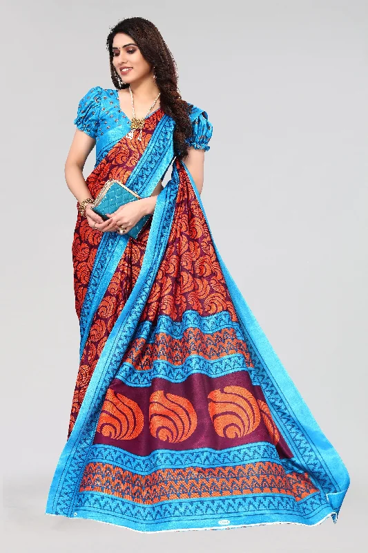 Women Casual Wear Printed Khadi Silk Saree With Un Stitched Blouse Soft Knit Blouse