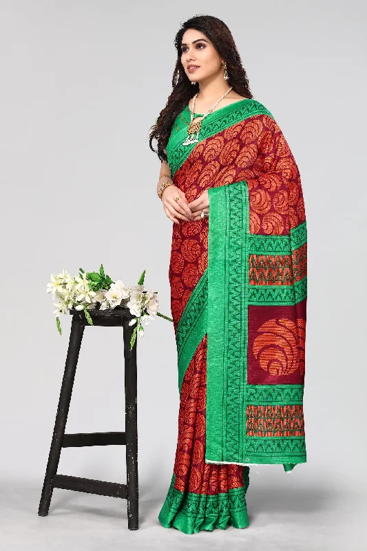Women Casual Wear Printed Khadi Silk Saree With Un Stitched Blouse Loose Oversized Blouse Women Casual Wear Printed Khadi Silk Saree With Un Stitched Blouse Loose Oversized Blouse