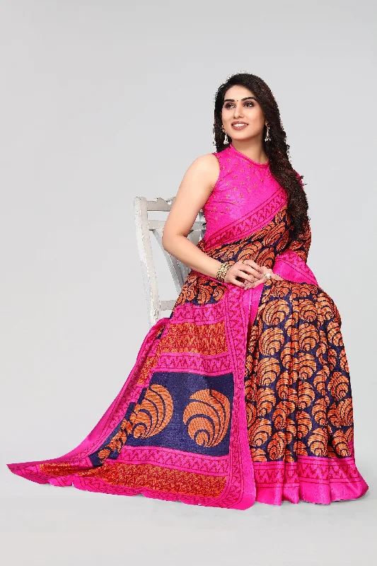 Women Casual Wear Printed Khadi Silk Saree With Un Stitched Blouse Office-Ready Blouse Women Casual Wear Printed Khadi Silk Saree With Un Stitched Blouse Office-Ready Blouse