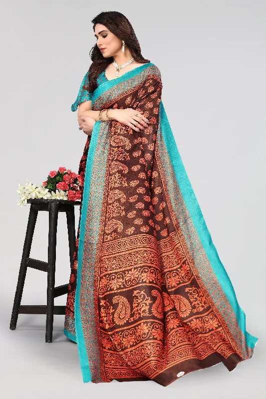 Women Casual Wear Printed Khadi Silk Saree With Un Stitched Blouse Satin Drape Blouse Women Casual Wear Printed Khadi Silk Saree With Un Stitched Blouse Satin Drape Blouse