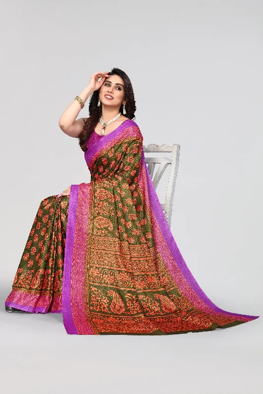 Women Casual Wear Printed Khadi Silk Saree With Un Stitched Blouse Casual Relaxed Blouse Women Casual Wear Printed Khadi Silk Saree With Un Stitched Blouse Casual Relaxed Blouse