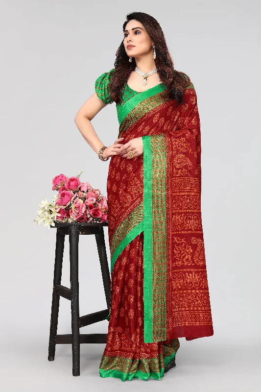Women Casual Wear Printed Khadi Silk Saree With Un Stitched Blouse Backless Summer Blouse Women Casual Wear Printed Khadi Silk Saree With Un Stitched Blouse Backless Summer Blouse