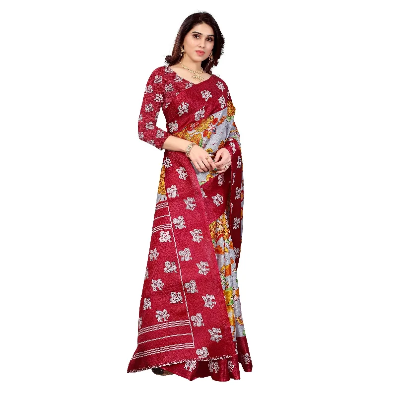 Women Casual Wear Printed Khadi Silk Saree With Un Stitched Blouse Everyday Stylish Blouse Women Casual Wear Printed Khadi Silk Saree With Un Stitched Blouse Everyday Stylish Blouse
