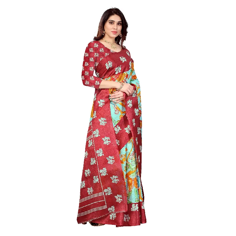 Women Casual Wear Printed Khadi Silk Saree With Un Stitched Blouse Floral Chiffon Blouse Women Casual Wear Printed Khadi Silk Saree With Un Stitched Blouse Floral Chiffon Blouse
