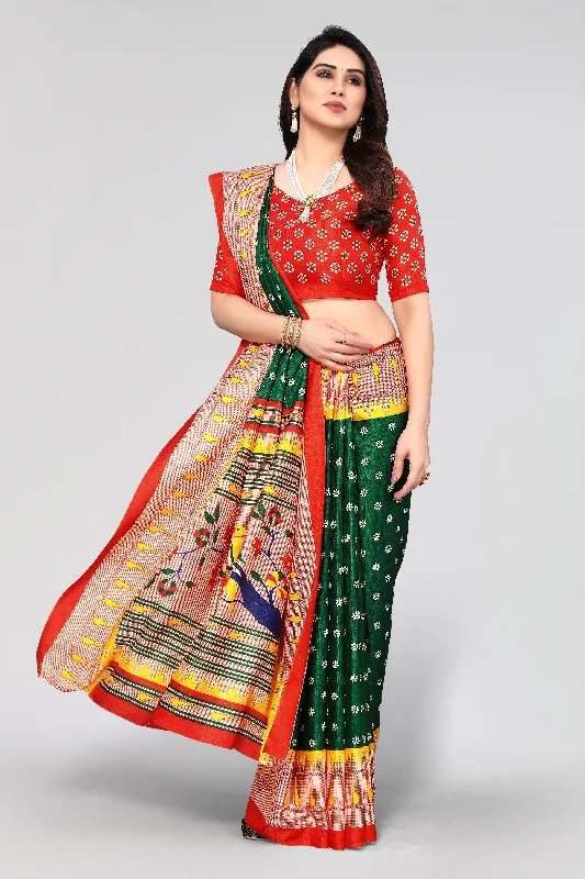 Women Casual Wear Printed Khadi Silk Saree With Un Stitched Blouse Chic Square Blouse Women Casual Wear Printed Khadi Silk Saree With Un Stitched Blouse Chic Square Blouse