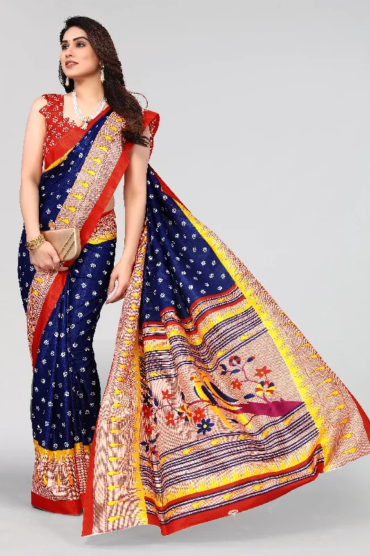 Women Casual Wear Printed Khadi Silk Saree With Un Stitched Blouse Lightweight Linen Blouse Women Casual Wear Printed Khadi Silk Saree With Un Stitched Blouse Lightweight Linen Blouse