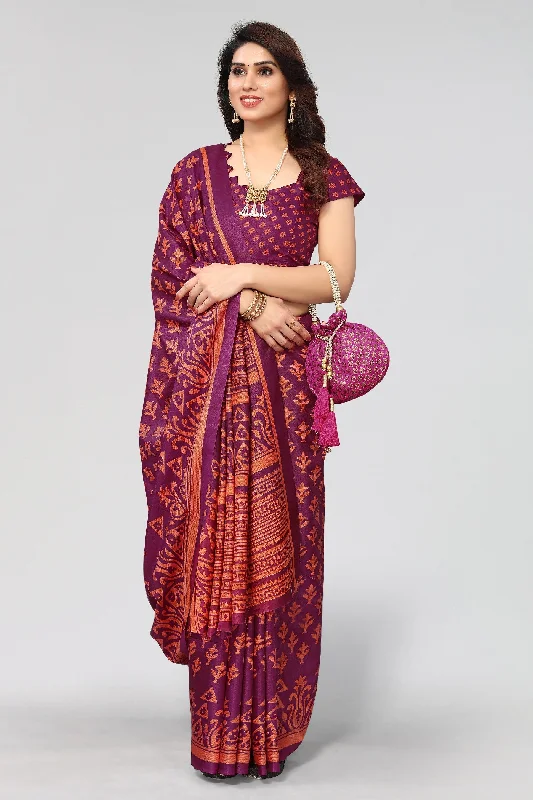 Women Casual Wear Printed Khadi Silk Saree With Un Stitched Blouse Satin Bow Blouse