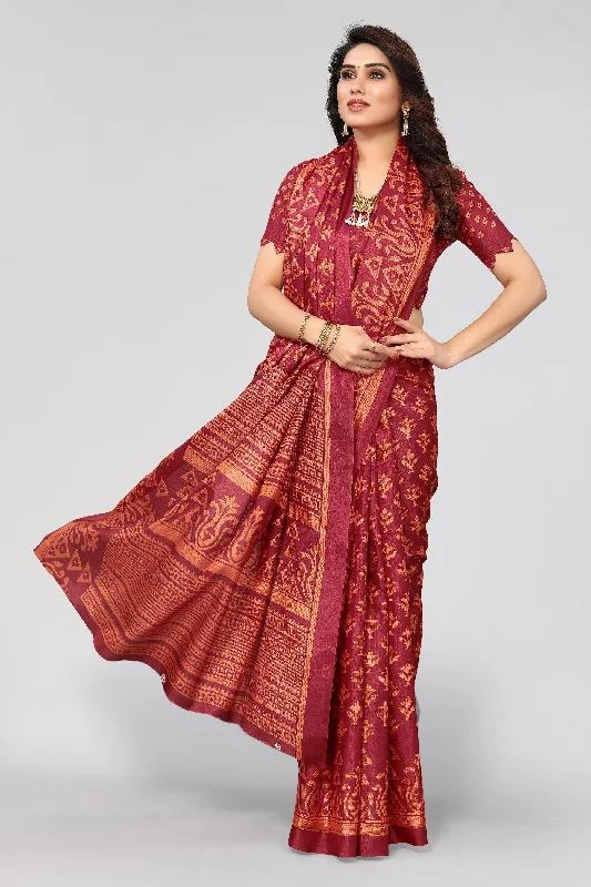 Women Casual Wear Printed Khadi Silk Saree With Un Stitched Blouse Classic Minimalist Blouse Women Casual Wear Printed Khadi Silk Saree With Un Stitched Blouse Classic Minimalist Blouse