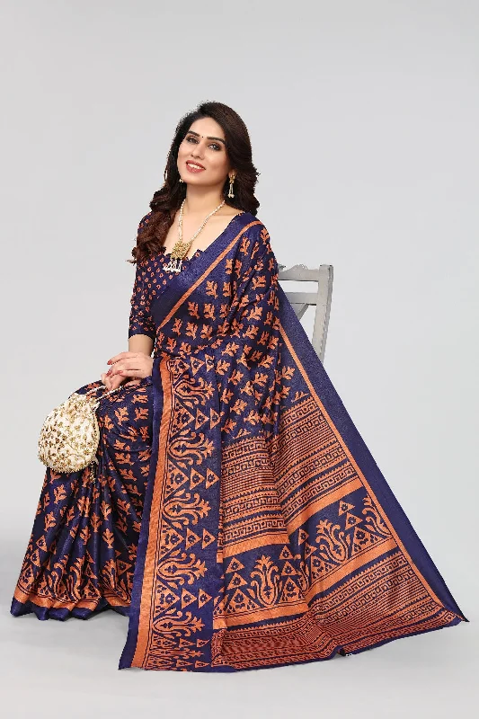 Women Casual Wear Printed Khadi Silk Saree With Un Stitched Blouse Lightweight Floral Blouse Women Casual Wear Printed Khadi Silk Saree With Un Stitched Blouse Lightweight Floral Blouse