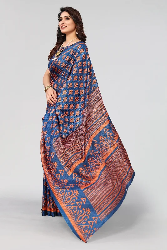 Women Casual Wear Printed Khadi Silk Saree With Un Stitched Blouse Embroidered Cotton Blouse Women Casual Wear Printed Khadi Silk Saree With Un Stitched Blouse Embroidered Cotton Blouse