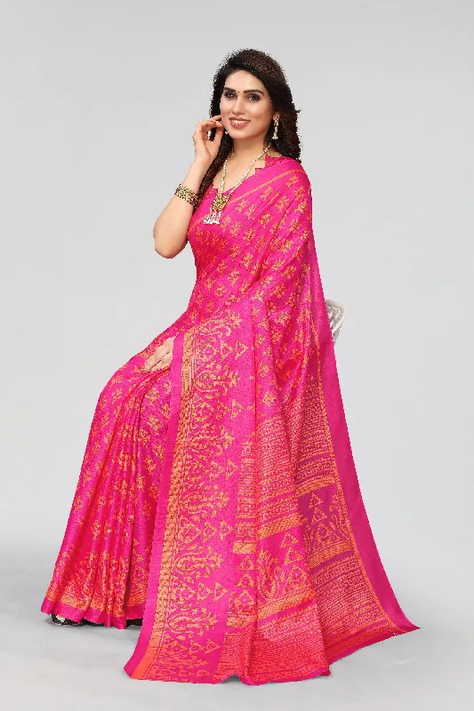 Women Casual Wear Printed Khadi Silk Saree With Un Stitched Blouse Side Tie Blouse