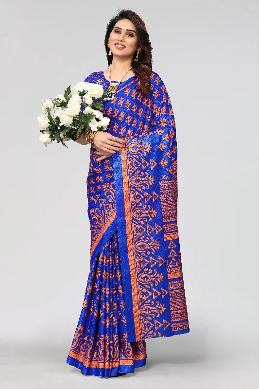 Women Casual Wear Printed Khadi Silk Saree With Un Stitched Blouse Elegant Peplum Blouse Women Casual Wear Printed Khadi Silk Saree With Un Stitched Blouse Elegant Peplum Blouse