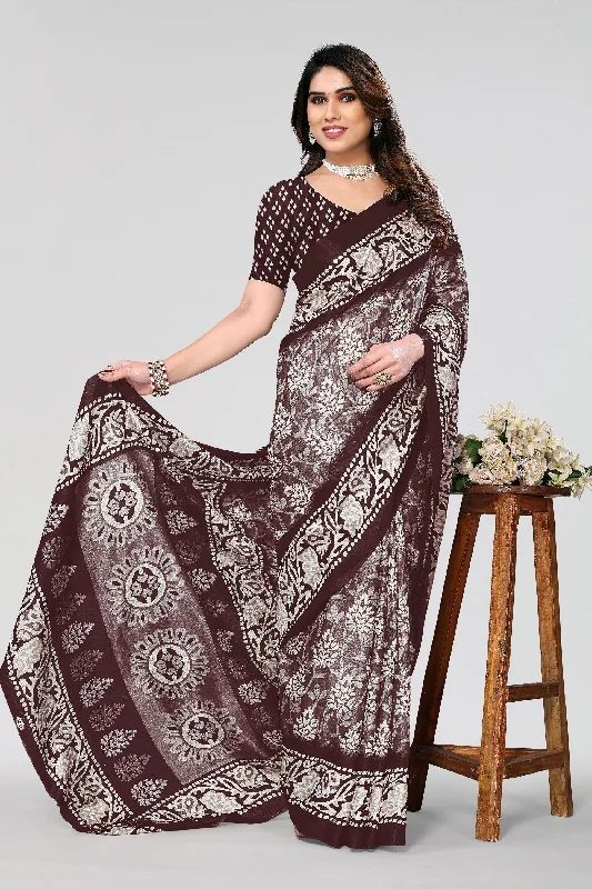 Women Casual Wear Printed Khadi Silk Saree With Un Stitched Blouse Slim Fit Blouse