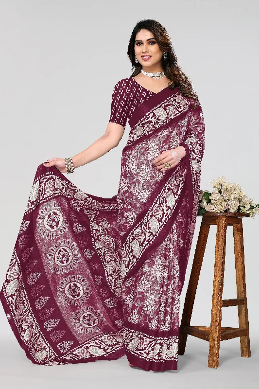 Women Casual Wear Printed Khadi Silk Saree With Un Stitched Blouse Sheer Mesh Blouse Women Casual Wear Printed Khadi Silk Saree With Un Stitched Blouse Sheer Mesh Blouse