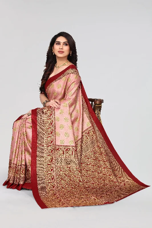 Women Casual Wear Printed Khadi Silk Saree With Un Stitched Blouse Floral Print Blouse Women Casual Wear Printed Khadi Silk Saree With Un Stitched Blouse Floral Print Blouse