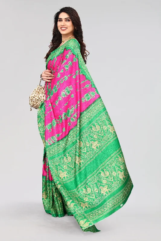 Women Casual Wear Printed Khadi Silk Saree With Un Stitched Blouse Elegant Embroidery Blouse Women Casual Wear Printed Khadi Silk Saree With Un Stitched Blouse Elegant Embroidery Blouse